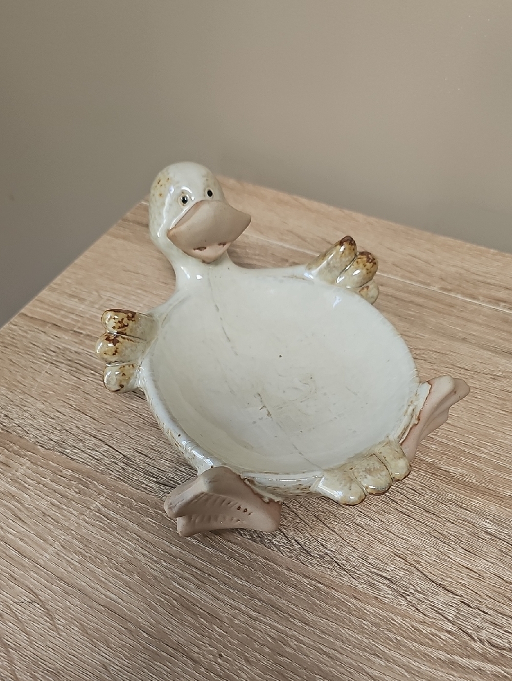 White Ceramic Glazed Pottery Duck Decorative Trinket Or Soap Dish Whimsy & Cute